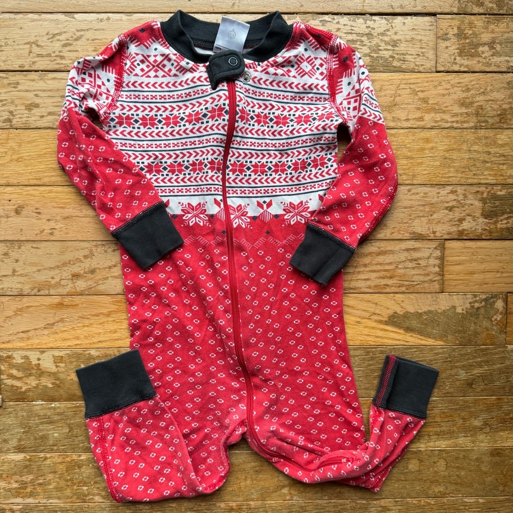 Hanna Andersson Red and Black Patterned Kids Footie